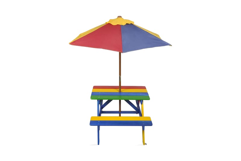 Picnicbord Og Bænk Til Børn Med Parasol Fire Farver - Flerfarvet - Havemøbler - Solafskærmning - Parasoller