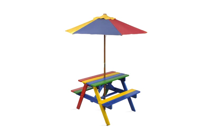 Picnicbord Og Bænk Til Børn Med Parasol Fire Farver - Flerfarvet - Havemøbler - Solafskærmning - Parasoller