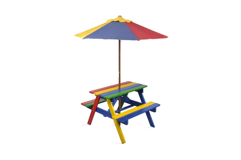 Picnicbord Og Bænk Til Børn Med Parasol Fire Farver - Flerfarvet - Parasoller