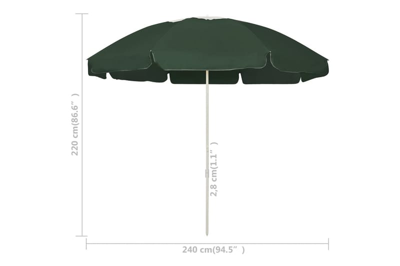 strandparasol 240 cm grøn - Grøn - Havemøbler - Solafskærmning - Parasoller - Strandparasol