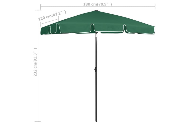 strandparasol 180x120 cm grøn - Grøn - Havemøbler - Solafskærmning - Parasoller - Strandparasol