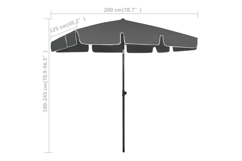 strandparasol 200x125 cm antracitgrå - Antracit - Strandparasol