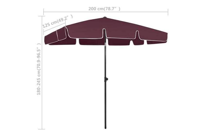strandparasol 200x125 cm bordeauxrød - Rød - Havemøbler - Solafskærmning - Parasoller - Strandparasol