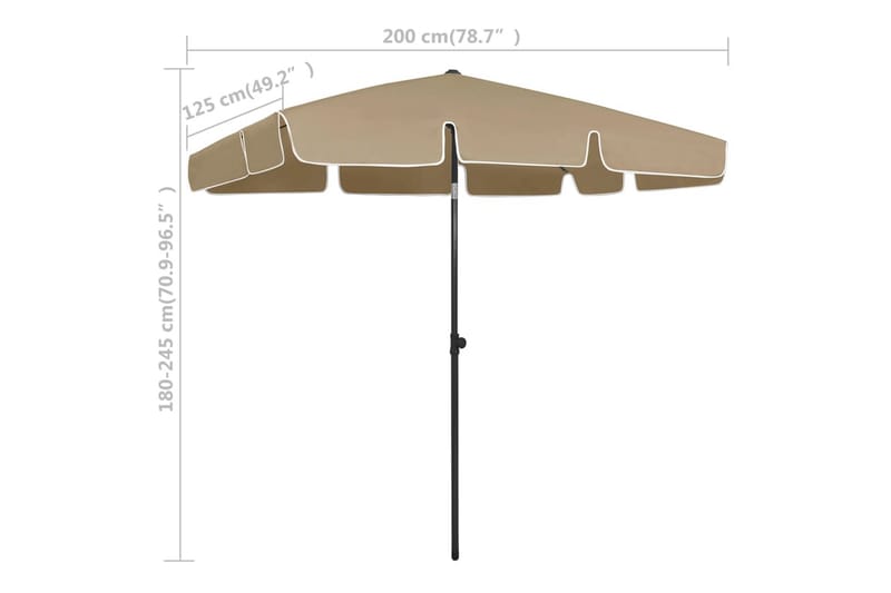 strandparasol 200x125 cm gråbrun - Gråbrun - Havemøbler - Solafskærmning - Parasoller - Strandparasol