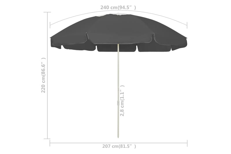 strandparasol 240 cm antracitgrå - Antracit - Havemøbler - Solafskærmning - Parasoller - Strandparasol