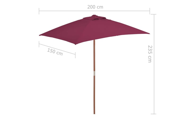 Udendørs Parasol Med Træstang 150 X 200 Cm Bordeauxrød - Rød - Parasoller