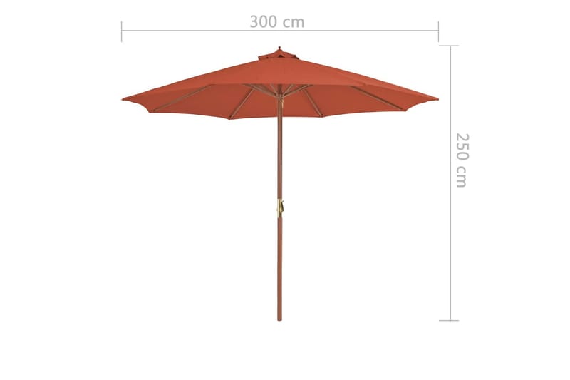 Udendørs Parasol Med Træstang 300 Cm Terracottafarvet - Orange - Parasoller