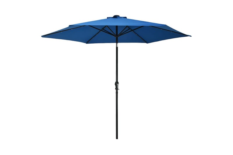 udendørs parasol med LED-lys og stålstang 300 cm azurblå - Blå - Havemøbler - Solafskærmning - Parasoller