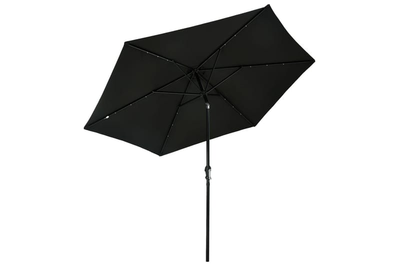 Udendørs Parasol Med Led-Lys Og Stålstang 300 cm Sort - Sort - Havemøbler - Solafskærmning - Parasoller