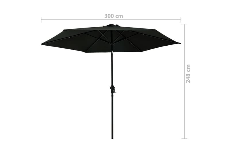 Udendørs Parasol Med Led-Lys Og Stålstang 300 cm Sort - Sort - Havemøbler - Solafskærmning - Parasoller