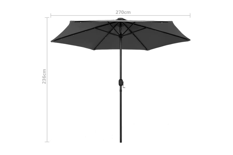 Udendørs Parasol Med Led-Lys Og Aluminiumsstang 270cm - Grå - Havemøbler - Solafskærmning - Parasoller
