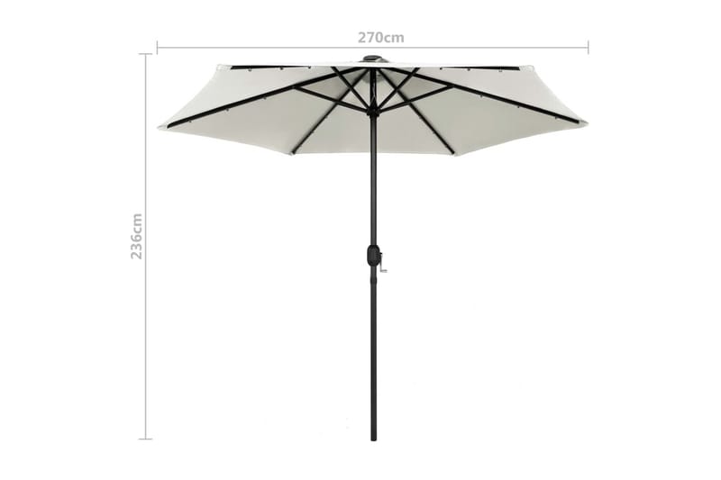 Udendørs Parasol Med Led-Lys Og Aluminiumsstang 270 cm Sandh - Hvid - Havemøbler - Solafskærmning - Parasoller