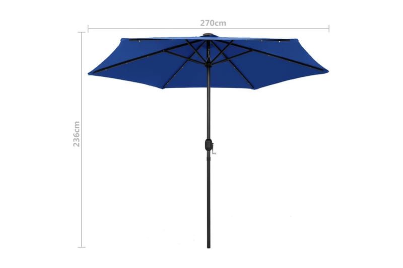Udendørs Parasol Med Led-Lys Og Aluminiumsstang 270 cm Azurb - Blå - Havemøbler - Solafskærmning - Parasoller