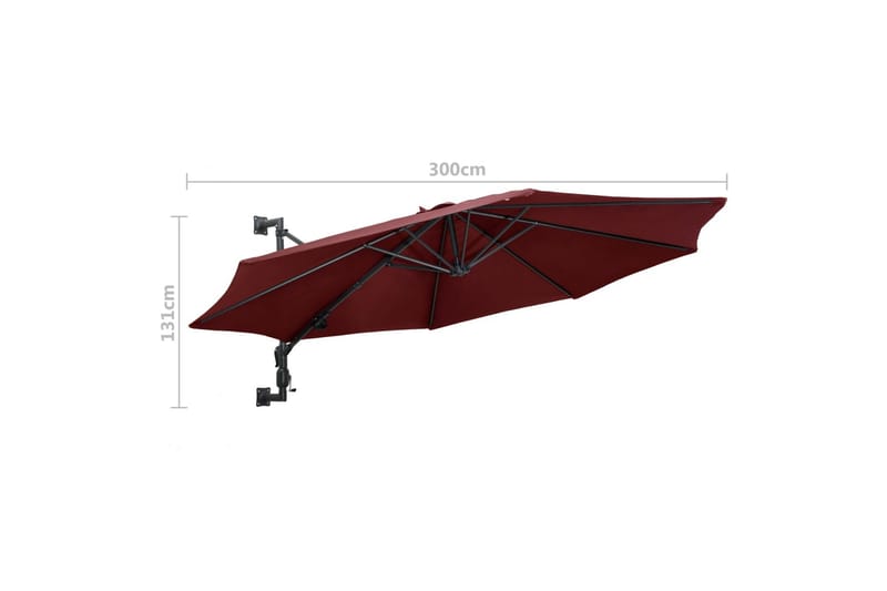 Væghængt Parasol Med Metalstang 300 cm Bordeauxfarvet - Rød - Havemøbler - Solafskærmning - Parasoller