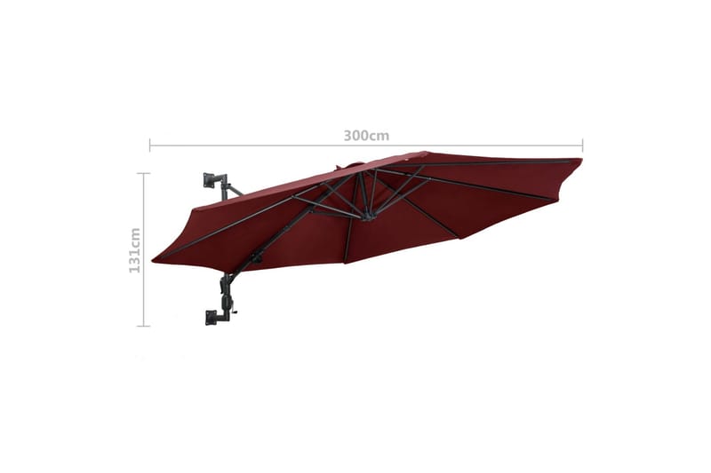 Væghængt Parasol Med Metalstang 300 cm Bordeauxfarvet - Rød - Parasoller