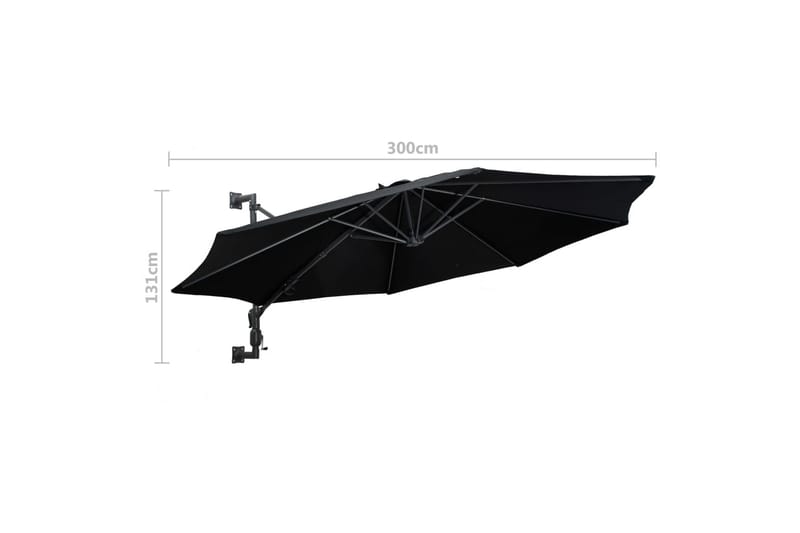 Væghængt Parasol Med Metalstang 300 cm Sort - Sort - Parasoller