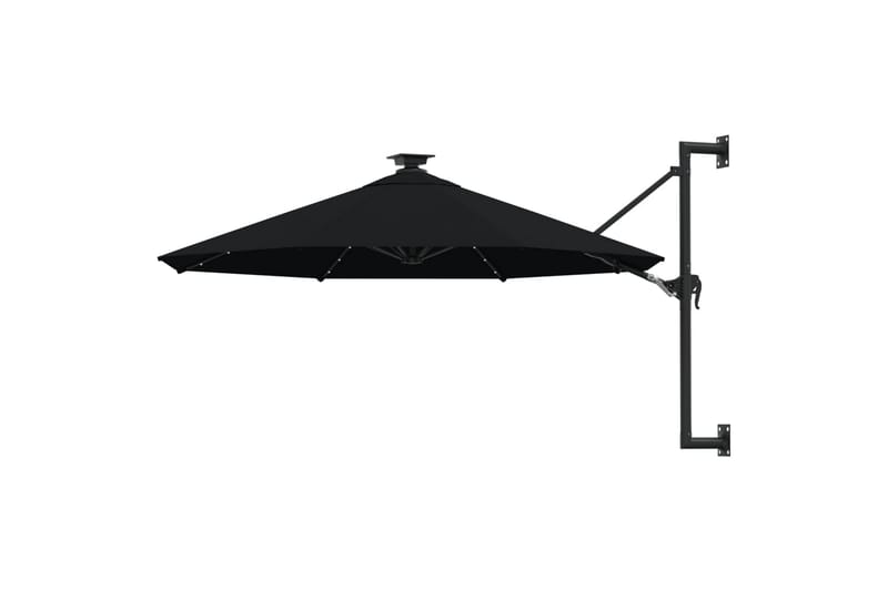væghængt parasol med LED-lys og metalstang 300 cm sort - Sort - Havemøbler - Solafskærmning - Parasoller