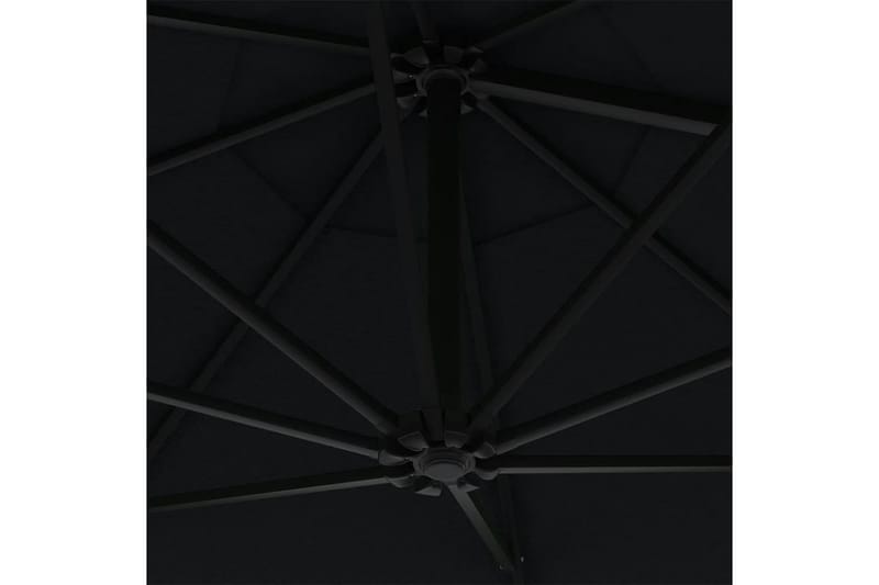 væghængt parasol med LED-lys og metalstang 300 cm sort - Sort - Parasoller