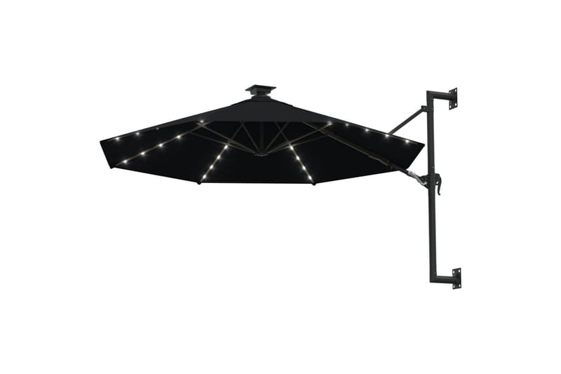væghængt parasol med LED-lys og metalstang 300 cm sort - Sort - Havemøbler - Solafskærmning - Parasoller