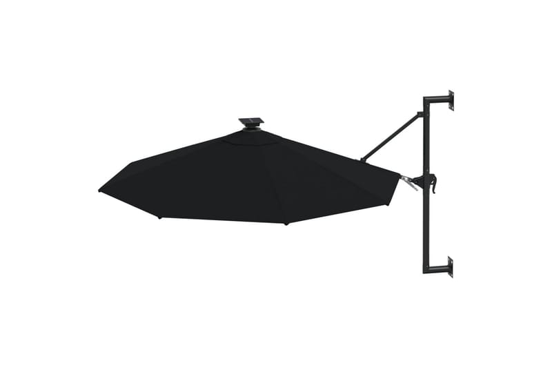 væghængt parasol med LED-lys og metalstang 300 cm sort - Sort - Parasoller
