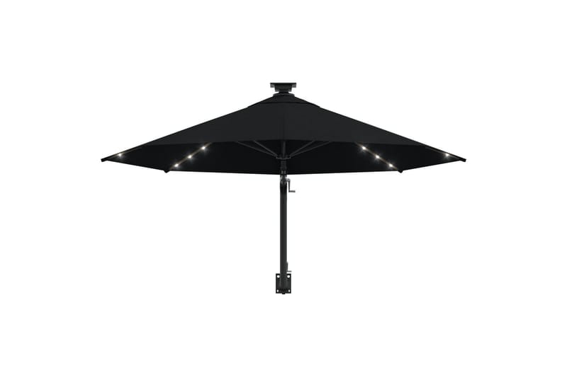 væghængt parasol med LED-lys og metalstang 300 cm sort - Sort - Havemøbler - Solafskærmning - Parasoller