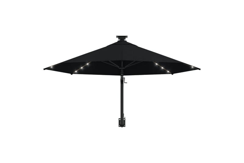 væghængt parasol med LED-lys og metalstang 300 cm sort - Sort - Parasoller