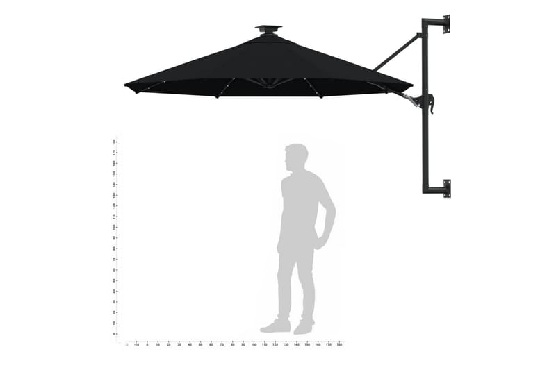 væghængt parasol med LED-lys og metalstang 300 cm sort - Sort - Havemøbler - Solafskærmning - Parasoller