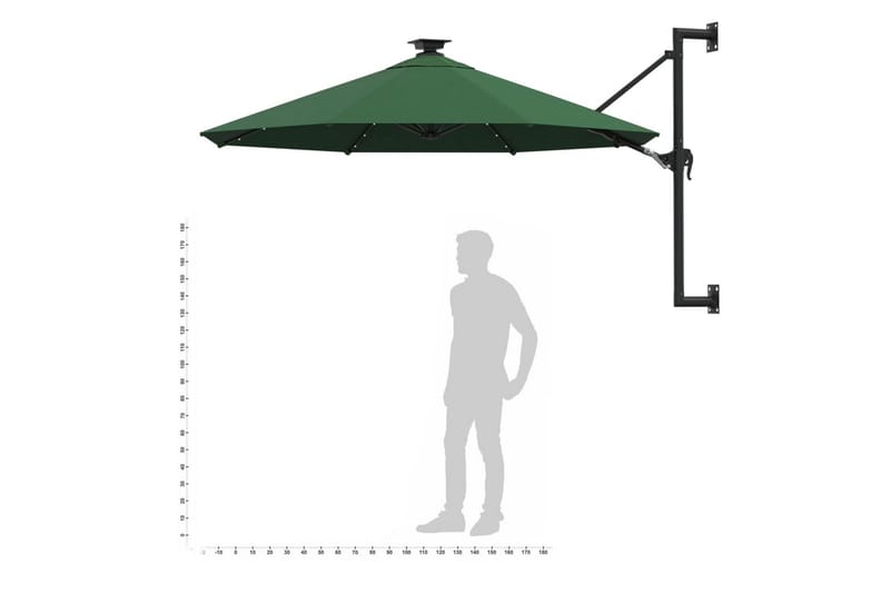 væghængt parasol med LED og metalstang 300 cm grøn - Grøn - Havemøbler - Solafskærmning - Parasoller