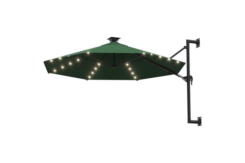 væghængt parasol med LED og metalstang 300 cm grøn - Grøn - Havemøbler - Solafskærmning - Parasoller