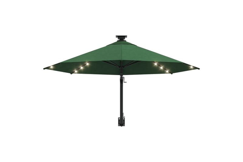 væghængt parasol med LED og metalstang 300 cm grøn - Grøn - Havemøbler - Solafskærmning - Parasoller