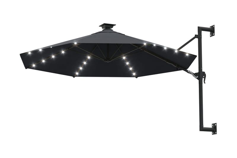 væghængt parasol med LED metalstang 300 cm antracitgrå - Antracit - Parasoller