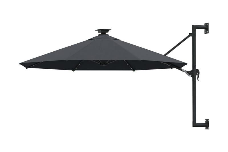 væghængt parasol med LED metalstang 300 cm antracitgrå - Antracit - Parasoller