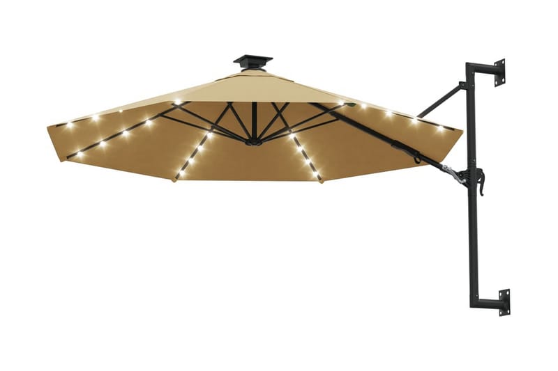 væghængt parasol med LED metalstang 300 cm gråbrun - Gråbrun - Havemøbler - Solafskærmning - Parasoller