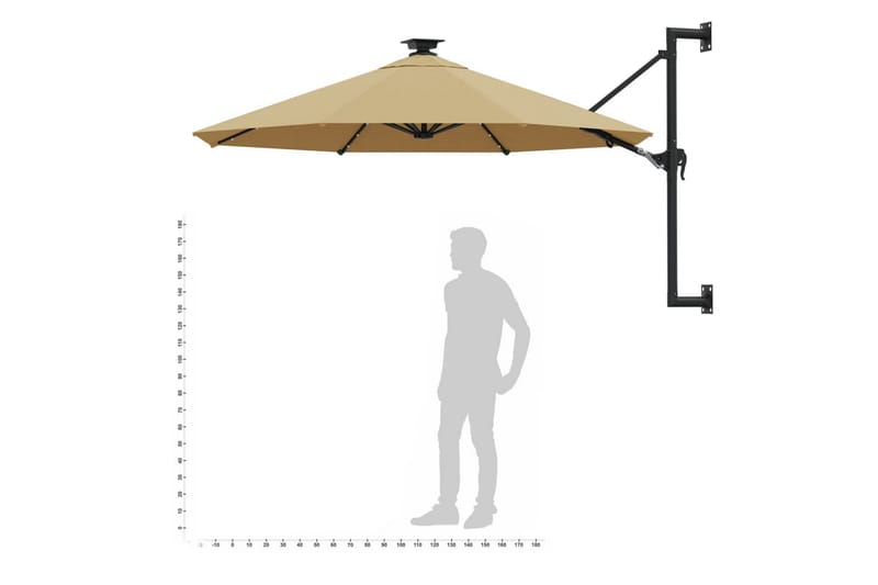 væghængt parasol med LED metalstang 300 cm gråbrun - Gråbrun - Havemøbler - Solafskærmning - Parasoller