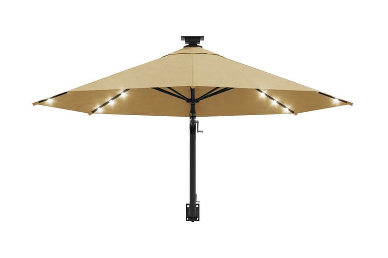 væghængt parasol med LED metalstang 300 cm gråbrun - Gråbrun - Havemøbler - Solafskærmning - Parasoller