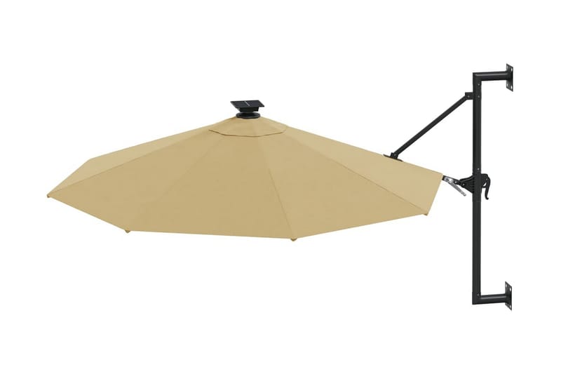væghængt parasol med LED metalstang 300 cm gråbrun - Gråbrun - Havemøbler - Solafskærmning - Parasoller