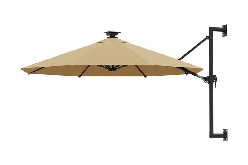 væghængt parasol med LED metalstang 300 cm gråbrun - Gråbrun - Havemøbler - Solafskærmning - Parasoller
