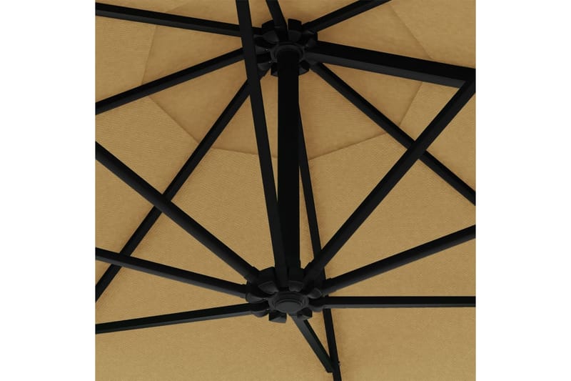 væghængt parasol med LED metalstang 300 cm gråbrun - Gråbrun - Havemøbler - Solafskærmning - Parasoller