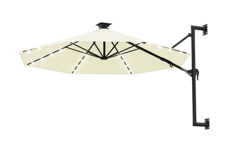 væghængt parasol med LED metalstang 300 cm sandfarvet - Creme - Havemøbler - Solafskærmning - Parasoller