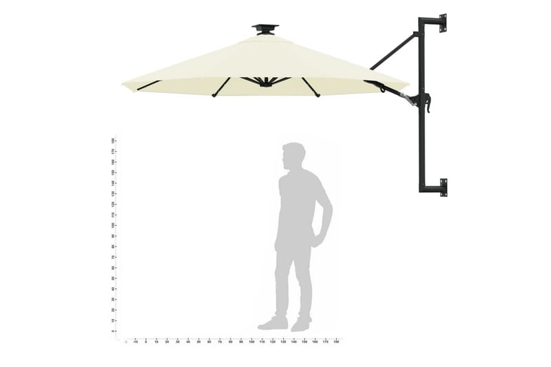 væghængt parasol med LED metalstang 300 cm sandfarvet - Creme - Parasoller