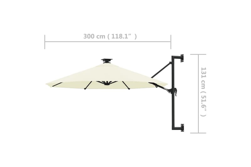 væghængt parasol med LED metalstang 300 cm sandfarvet - Creme - Parasoller