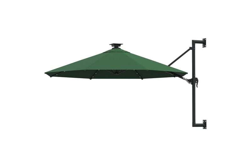 væghængt parasol med LED og metalstang 300 cm grøn - Grøn - Havemøbler - Solafskærmning - Parasoller