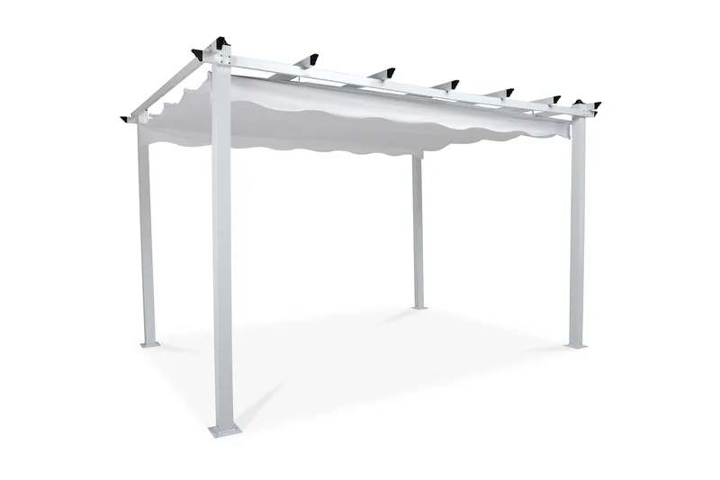 Fritstående pergola med sammenklappeligt tag til terrasse og have 4x3 - Hvid / Aluminium - Havemøbler - Solafskærmning - Pergola