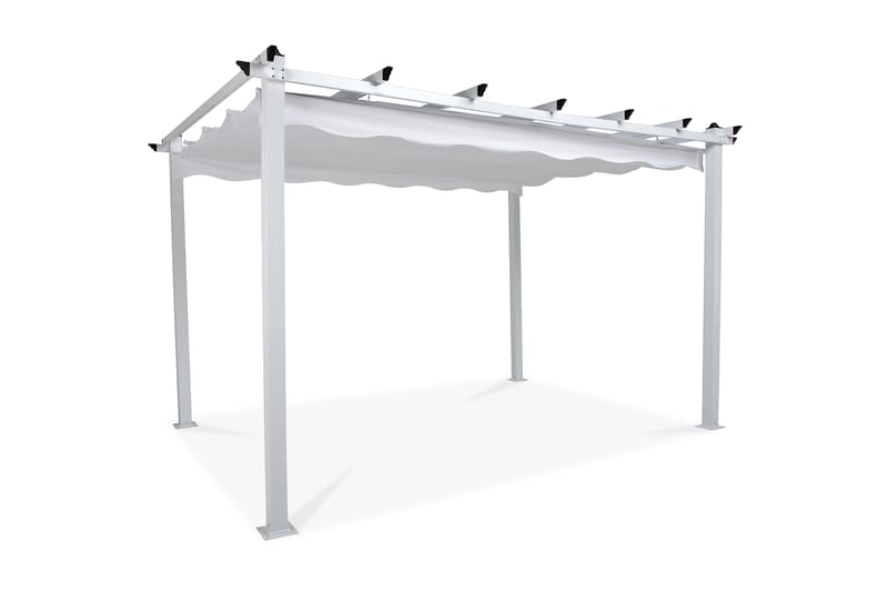 Fritstående pergola med sammenklappeligt tag til terrasse og have 4x3 - Hvid / Aluminium - Havemøbler - Solafskærmning - Pergola