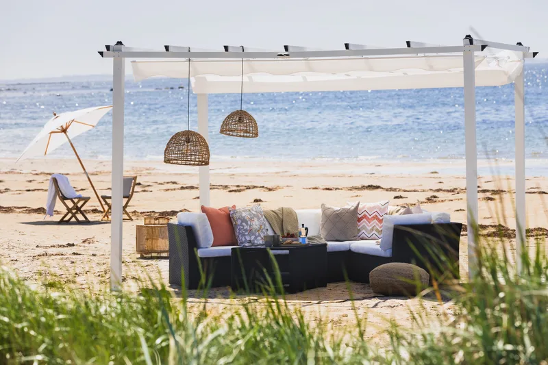 Fritstående pergola med sammenklappeligt tag til terrasse og have 4x3 - Hvid / Aluminium - Havemøbler - Solafskærmning - Pergola