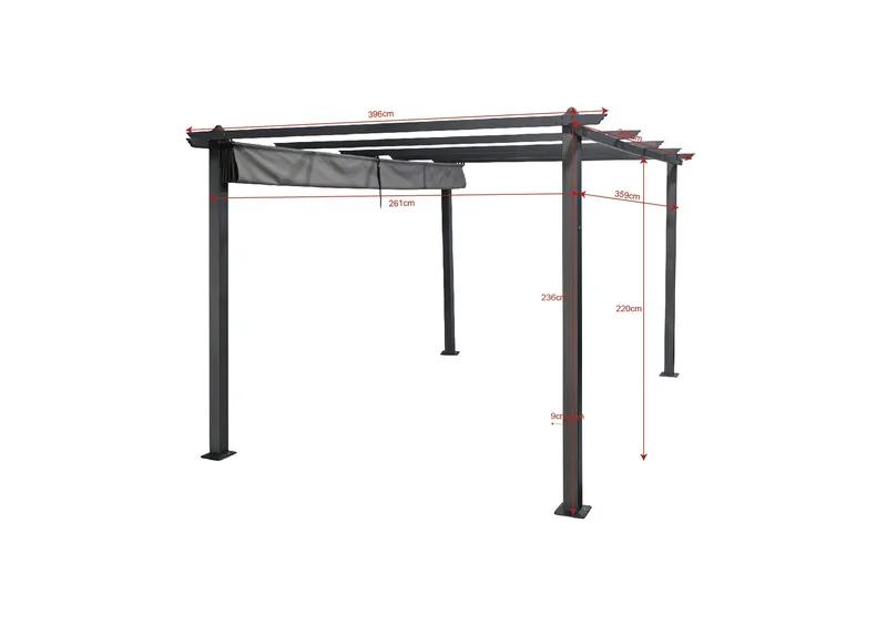 Porto Stor Pergola 4x3 m i aluminium med tag - Mørkegrå - Havemøbler - Solafskærmning - Pergola