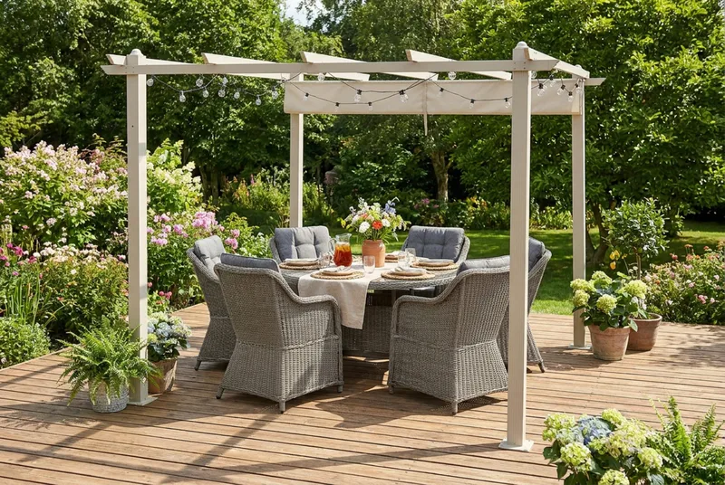 Porto Stor Pergola 4x3 m i aluminium med tag - Beige - Havemøbler - Solafskærmning - Pergola