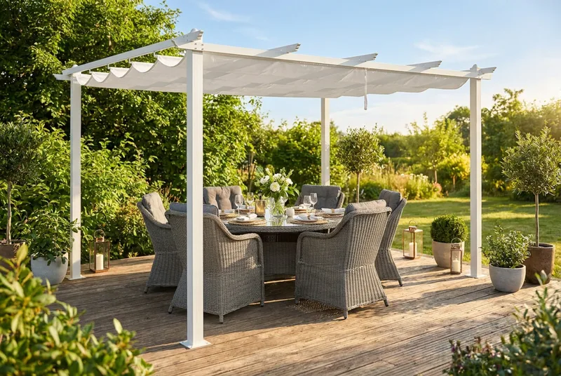 Porto Stor Pergola 4x3 m i aluminium med tag - Hvid - Havemøbler - Solafskærmning - Pergola