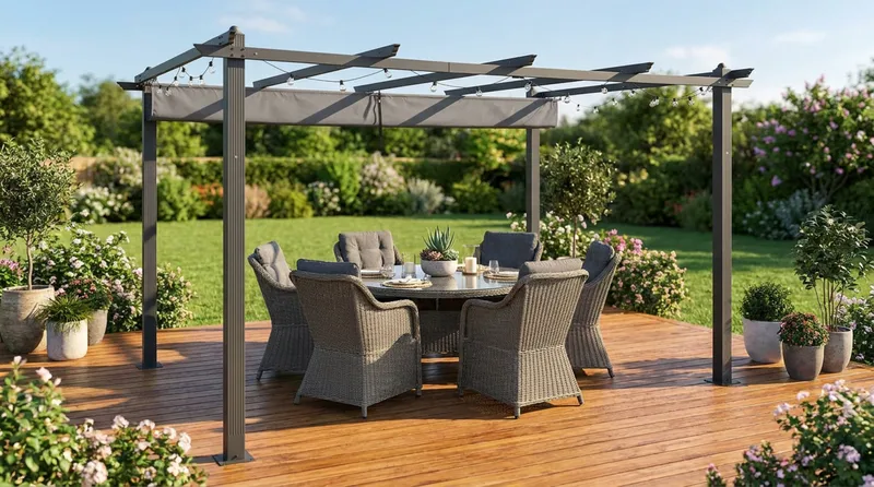 Porto Stor Pergola 4x3 m i aluminium med tag - Mørkegrå - Havemøbler - Solafskærmning - Pergola