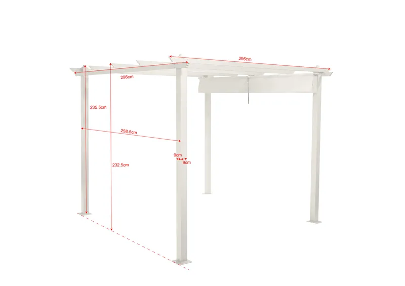 Porto Pergola 3x3 m i aluminium med tag til solafskærmning - Hvid - Havemøbler - Solafskærmning - Pergola